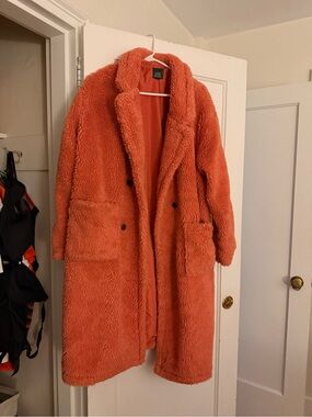wild fable Coral-Orange Teddy Long Coat